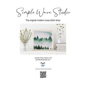 Foggy Green Evergreen Tree Mountain Landscape Counted Cross Stitch‎ Leaflet NEW